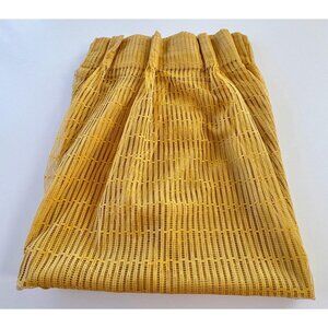 Vintage 70s pleated curtain, golden yellow open weave mesh, single panel